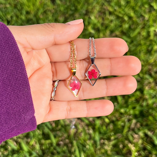 Dainty Single Red Flower Diamond Necklace