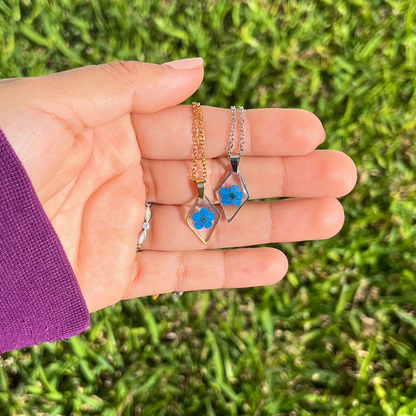 Blue Dainty Single Flower Necklace - 3 Designs