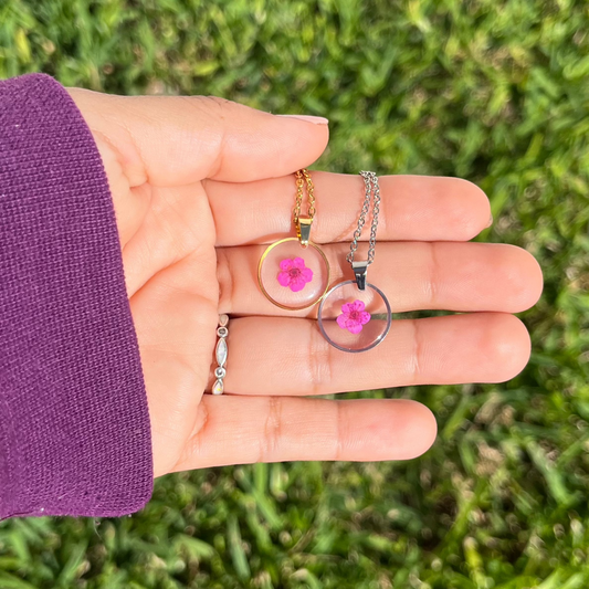 Dainty Hot Pink Single Flower Circle Necklace