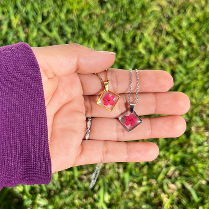 Red Dainty Single Flower Necklace - 3 Designs