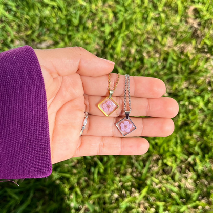 Lavender Dainty Single Flower Square Necklace - 3 Designs