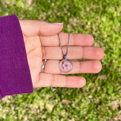 Dainty Single Pastel Purple Flower Circle Necklace