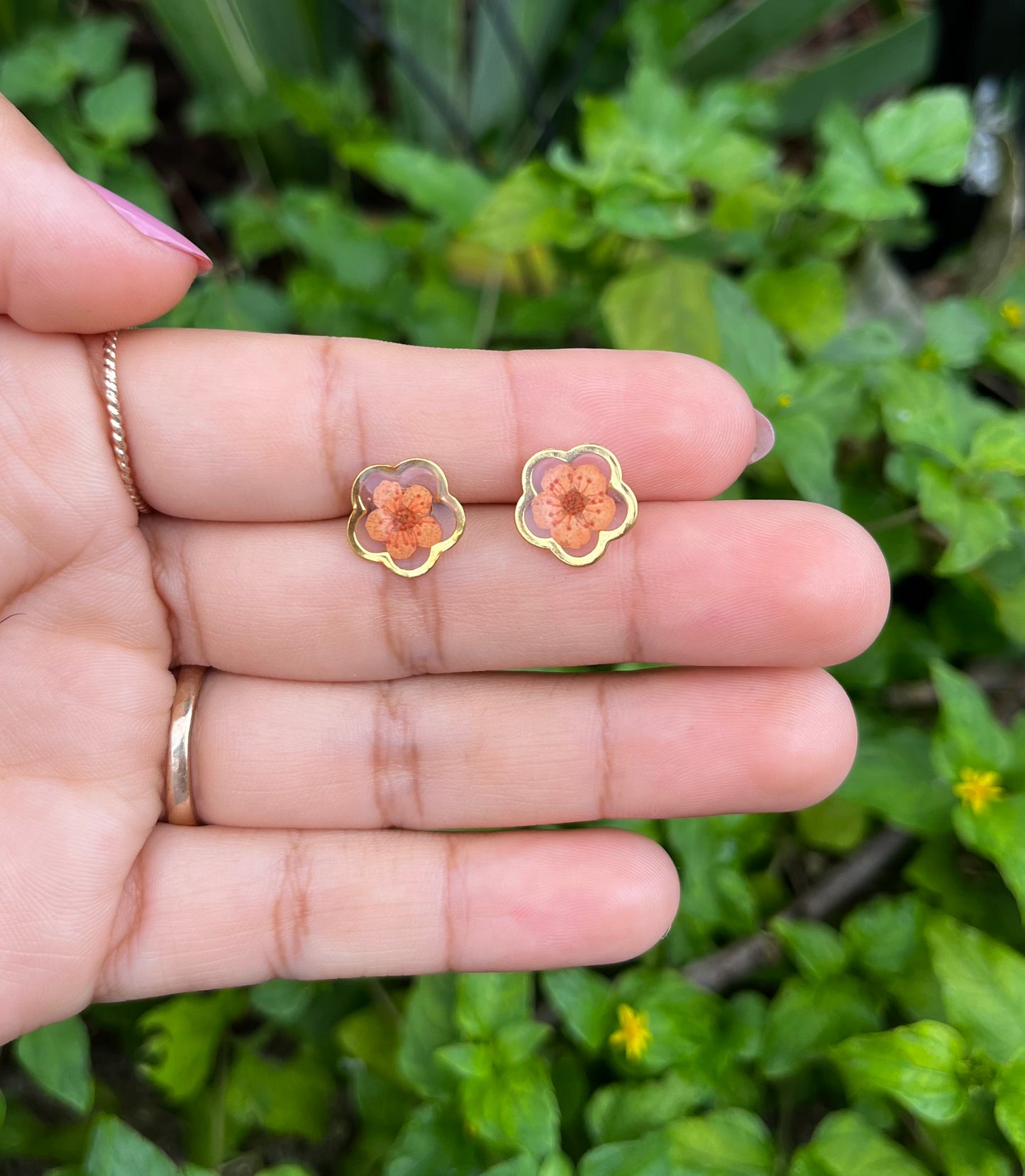 Orange Bloom Gold Studs