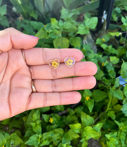 'Sweet Heart' Yellow Flower Gold Studs