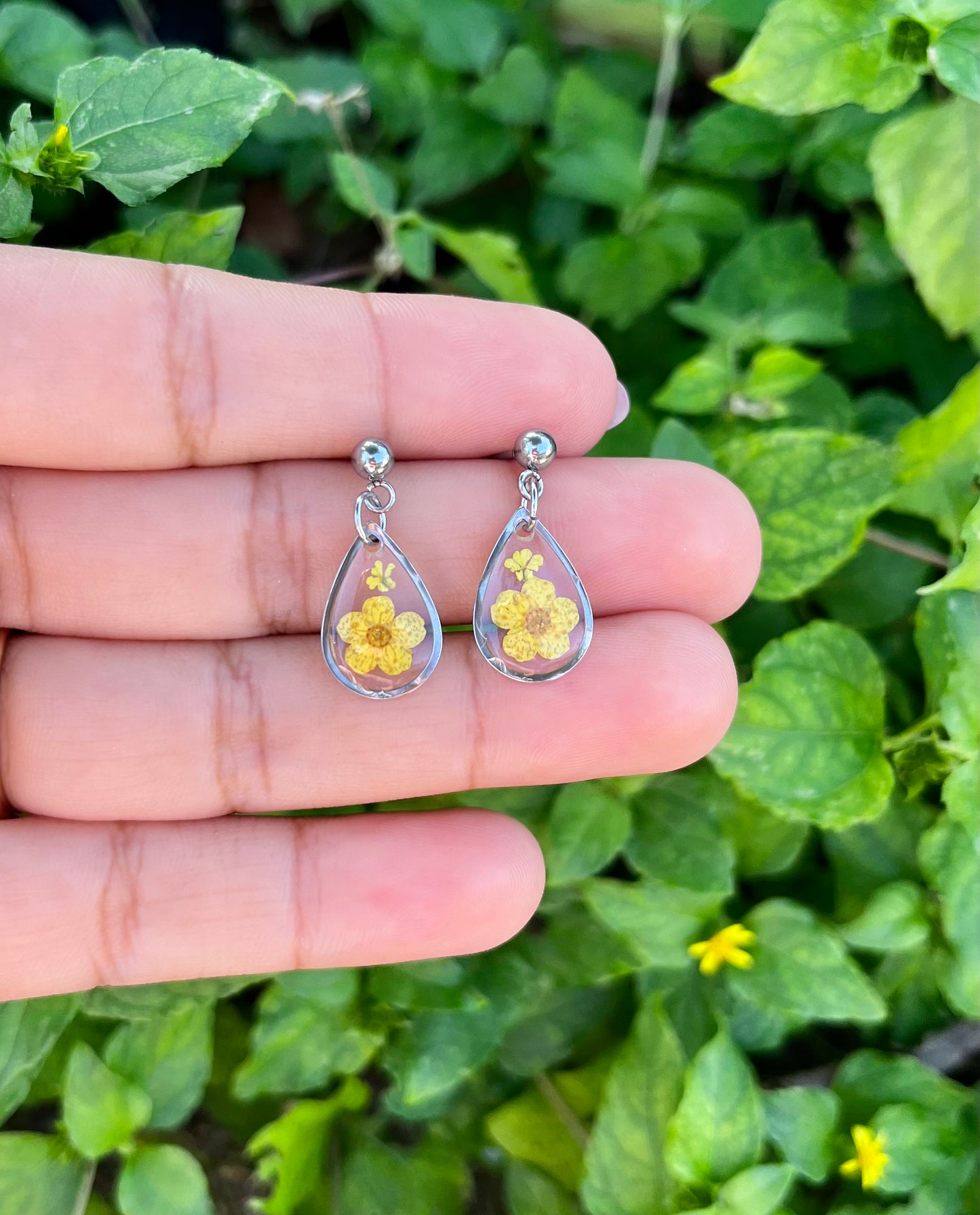 Teeny Teardrop Yellow Flower Stud Earrings