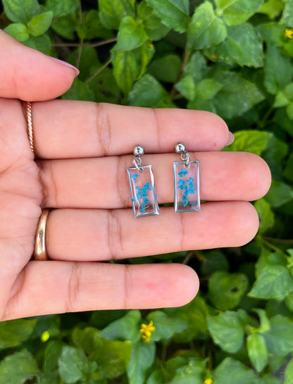 Blue Mini Flower Rectangle Stud Earring