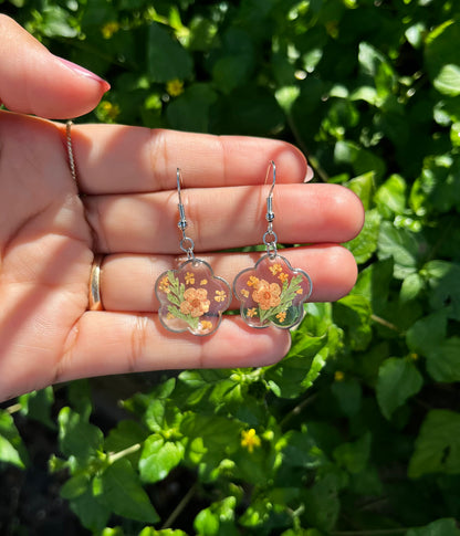 Orange Botanical Bloom Dangle Earring