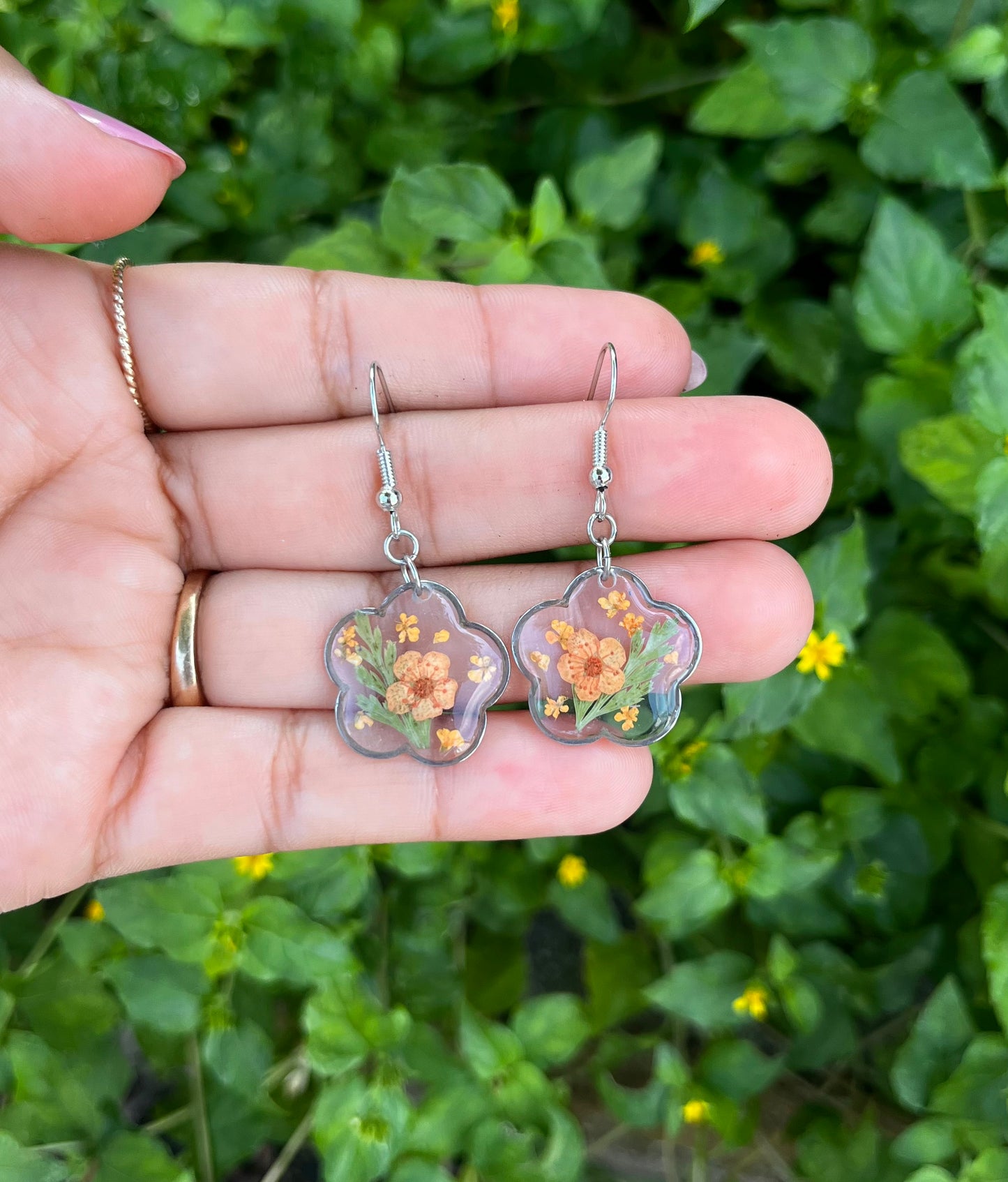 Orange Botanical Bloom Dangle Earring