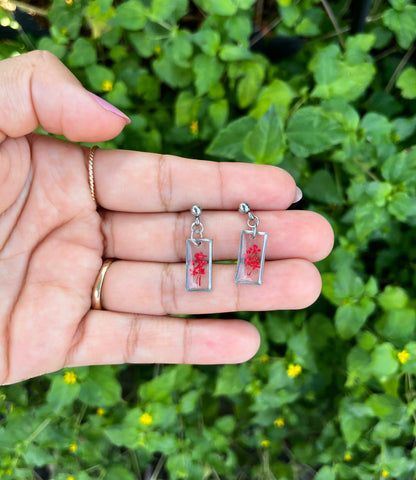 Red Mini Flower Rectangle Stud Earring