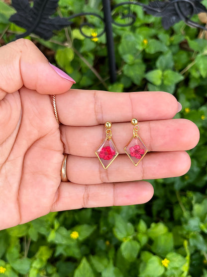 Red Flower Gold Diamond Stud Earring