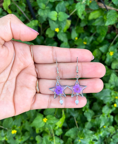 'Star Dust Dreams' Purple Flower Dangle Pearl Earring