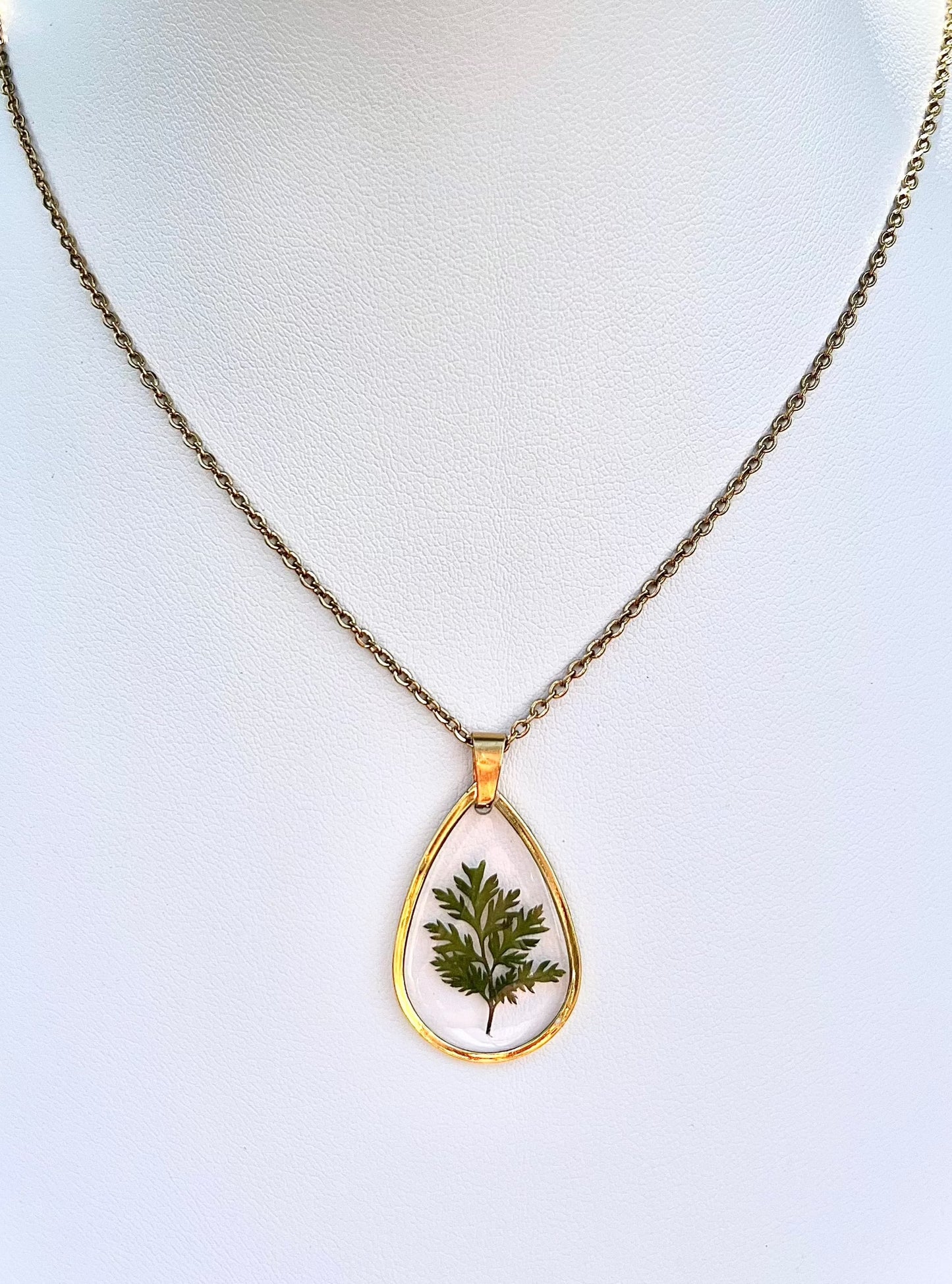 Botanical Leaf Teardrop Gold Necklace