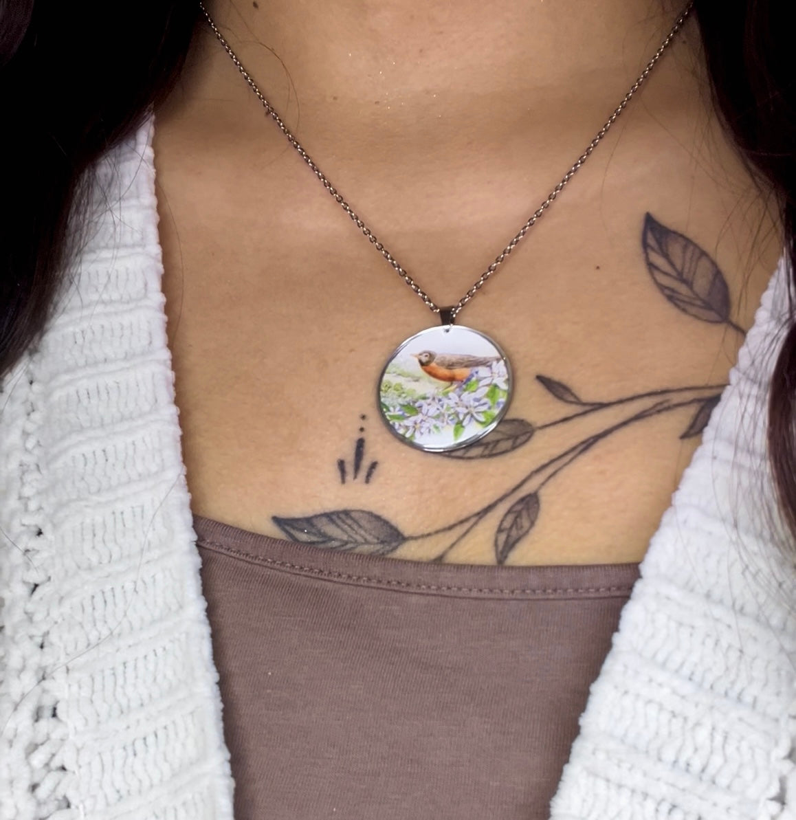 Birdie Floral Illustration Circle Flower Circle Necklace