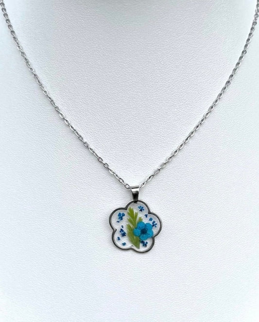 Blue Botanical Bloom Flower Necklace