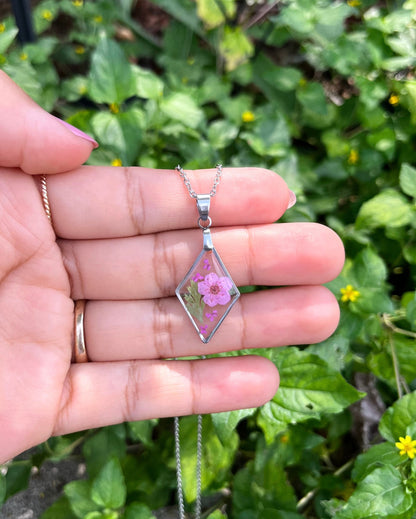 Botanical Pink Flower Diamond Necklace