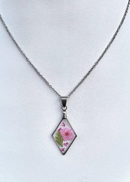 Botanical Pink Flower Diamond Necklace