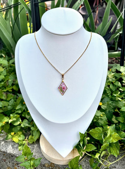 Pink Botanical Flower Diamond Gold Necklace