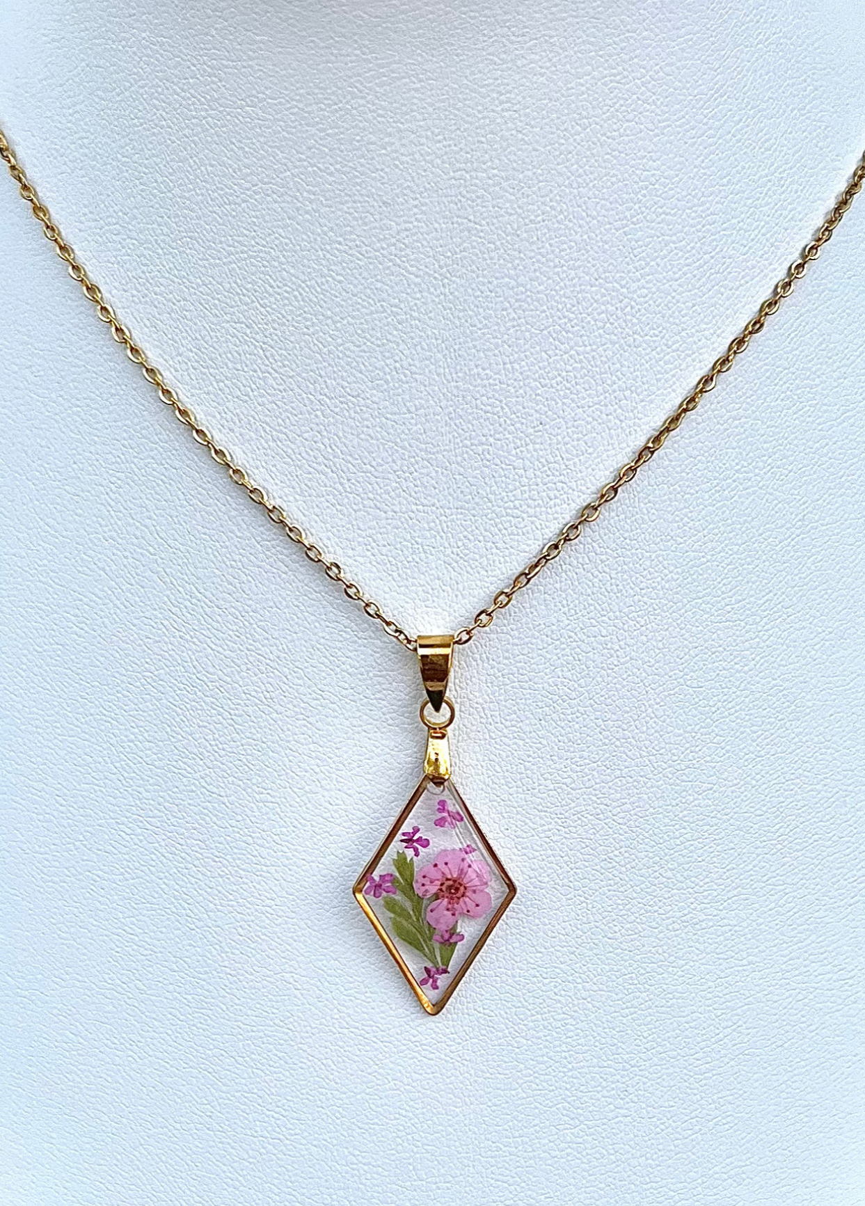 Pink Botanical Flower Diamond Gold Necklace