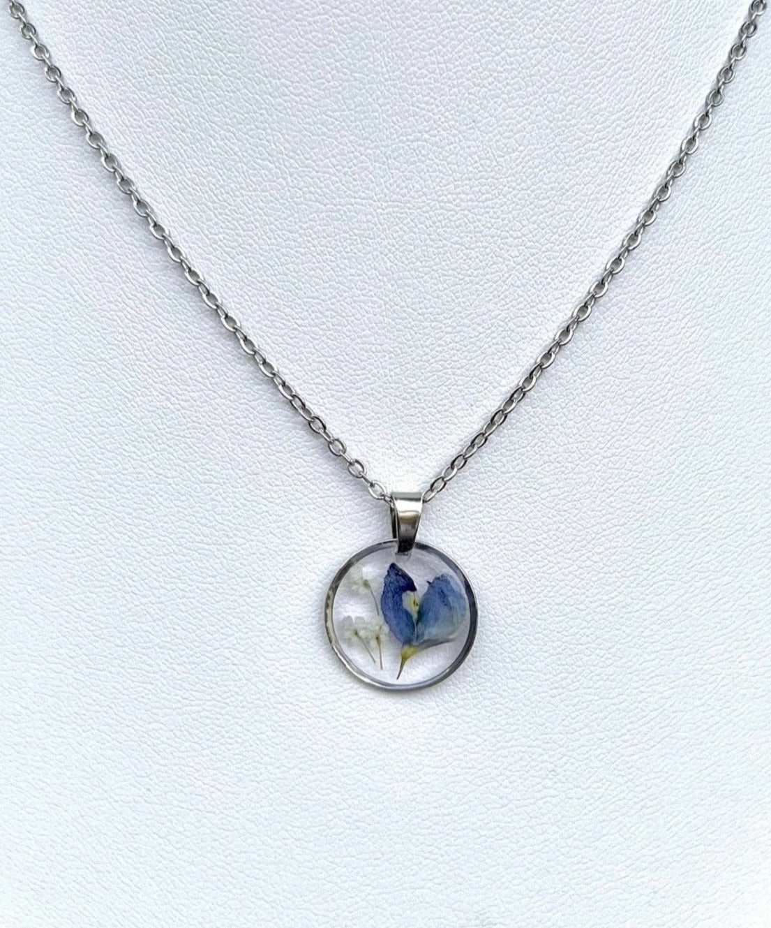 Blue Bonnet Mini Flowers Circle Necklace