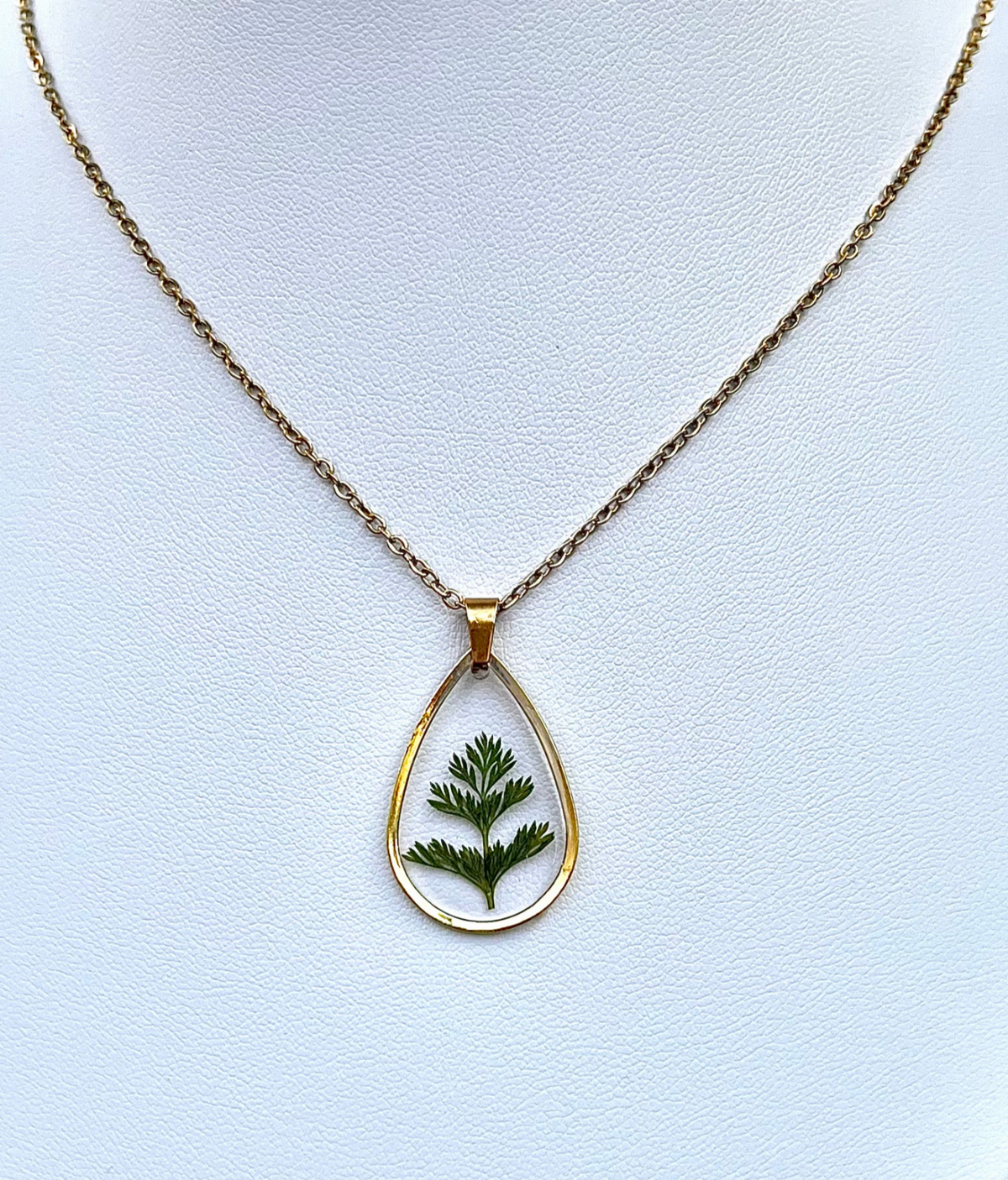 Botanical Fern Teardrop Gold Necklace