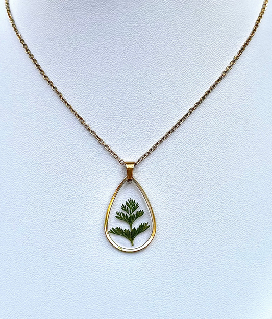 Botanical Fern Teardrop Gold Necklace