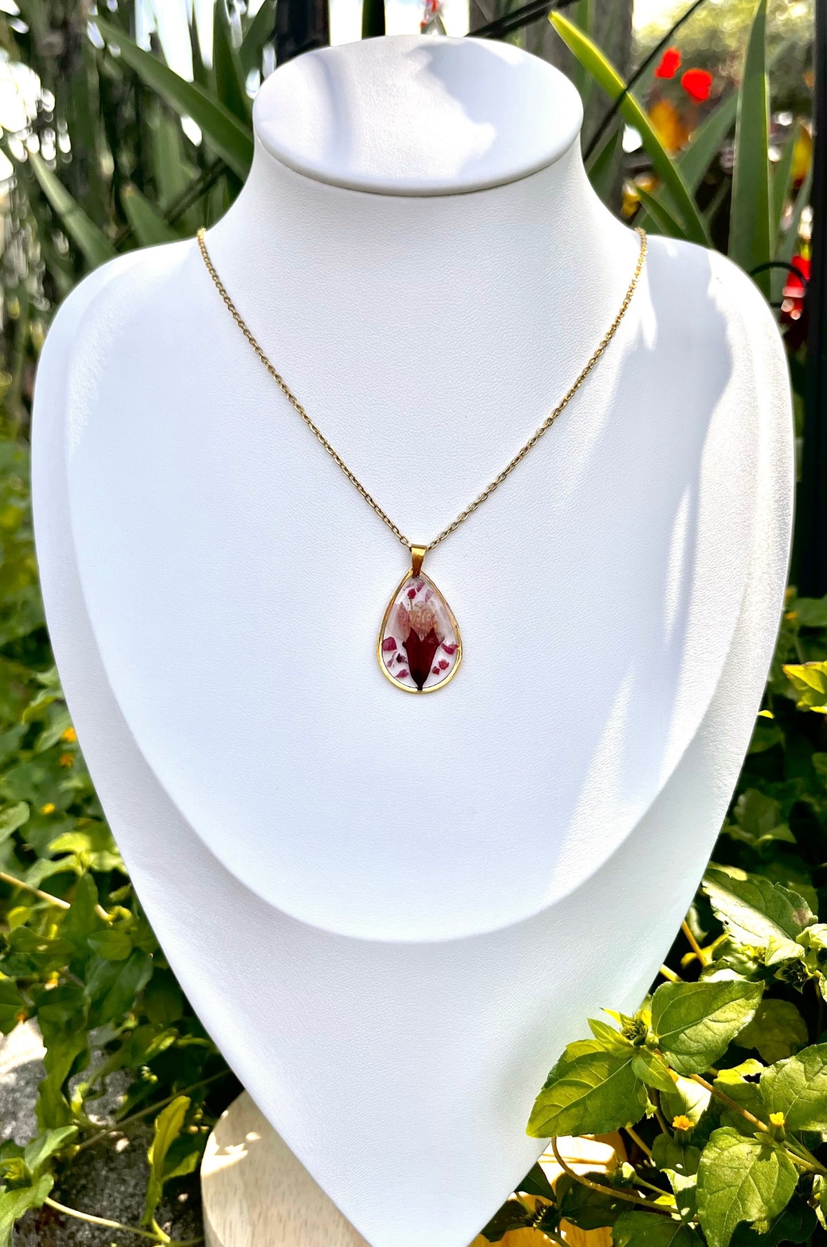 Cherry Blossom Teardrop Gold Necklace