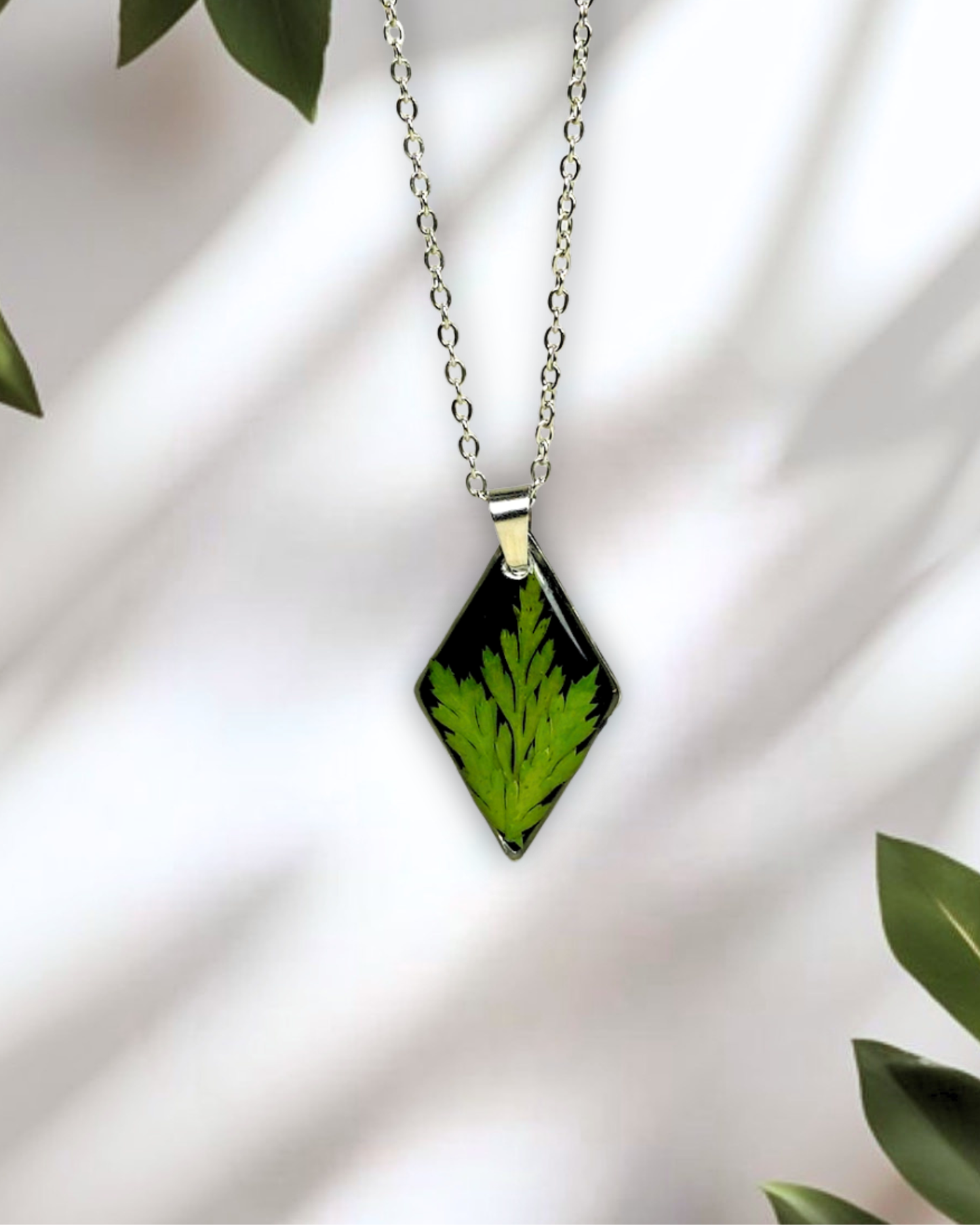 Pressed Forest Fern Black Diamond Necklace