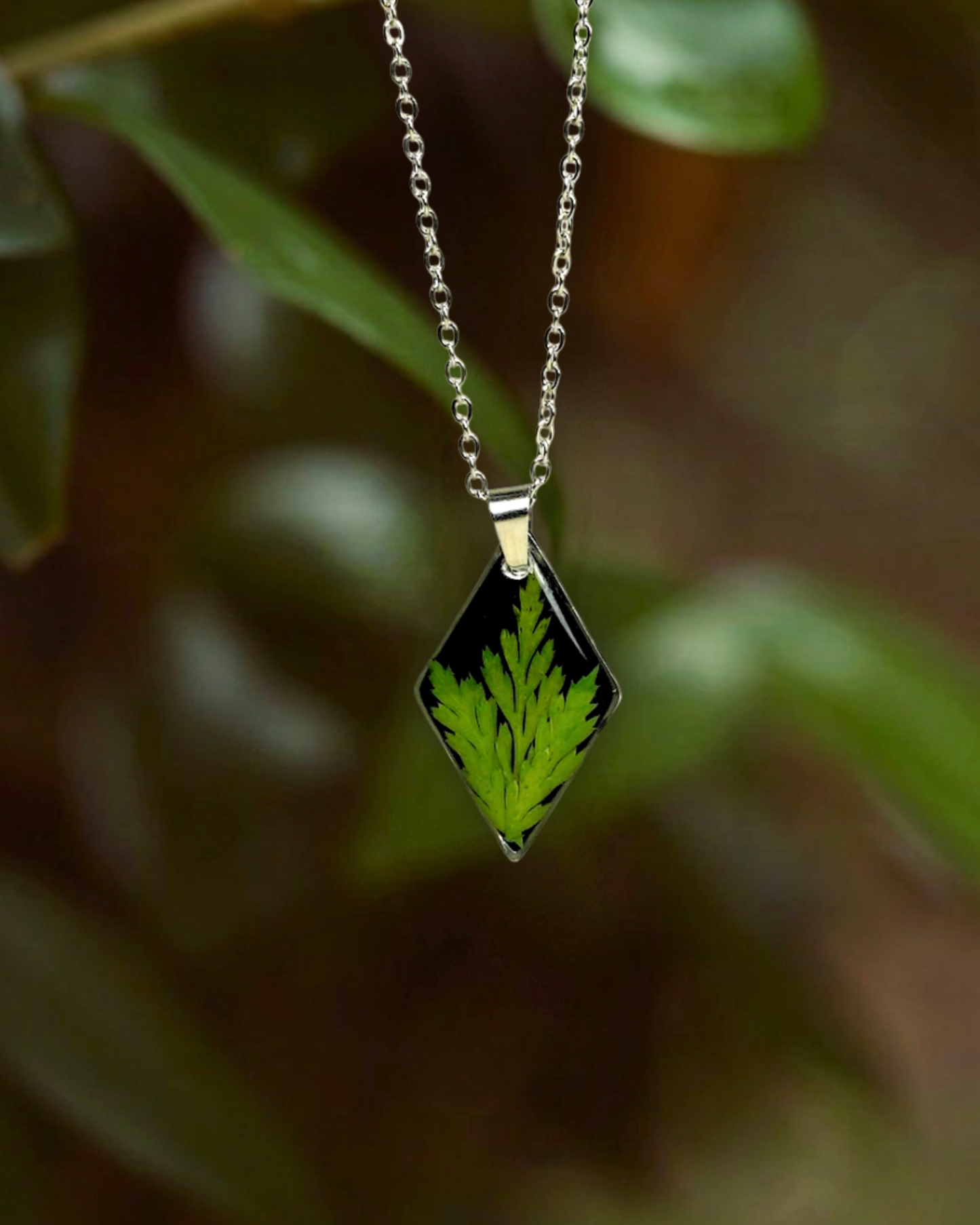 Pressed Forest Fern Black Diamond Necklace