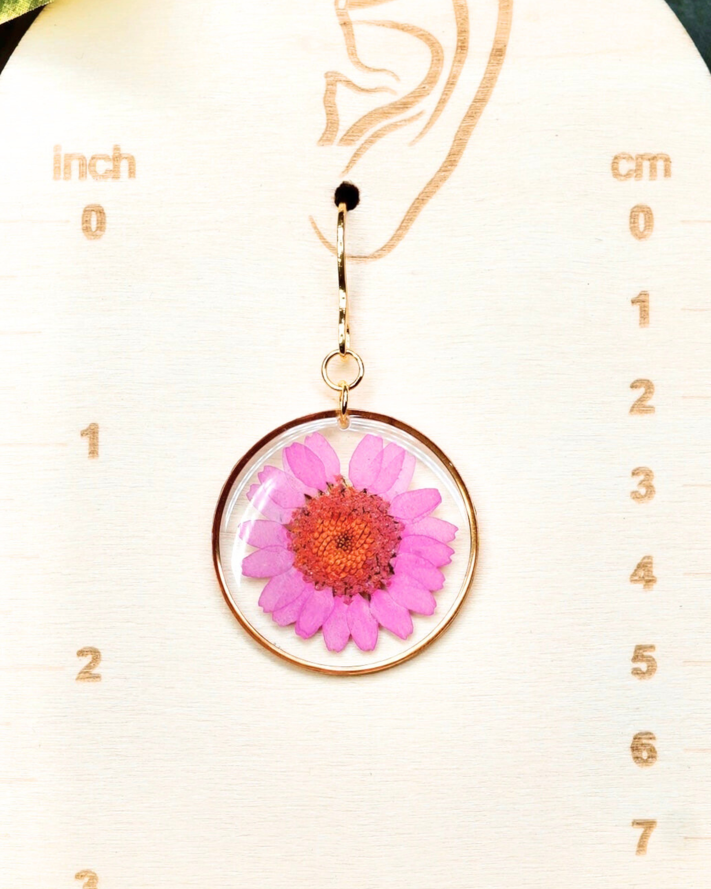 Pink Daisy Flower Circle Dangle Earrings