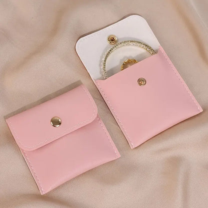 Pink Pu Leather Jewelry Storage Pouch